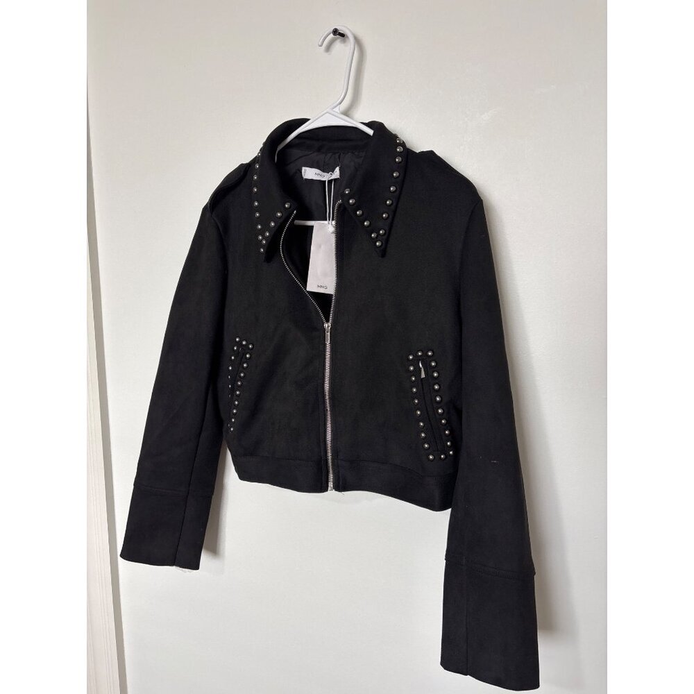 Mango Black Studded Cropped Zip-Up Jacket, new with tags, Size M